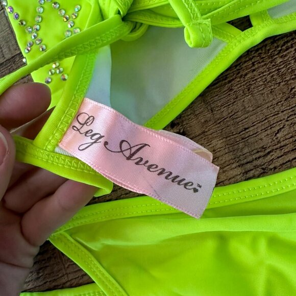 Leg Avenue women’s studded rhinestones neon cheeky tie bikini -L - Picture 8 of 9